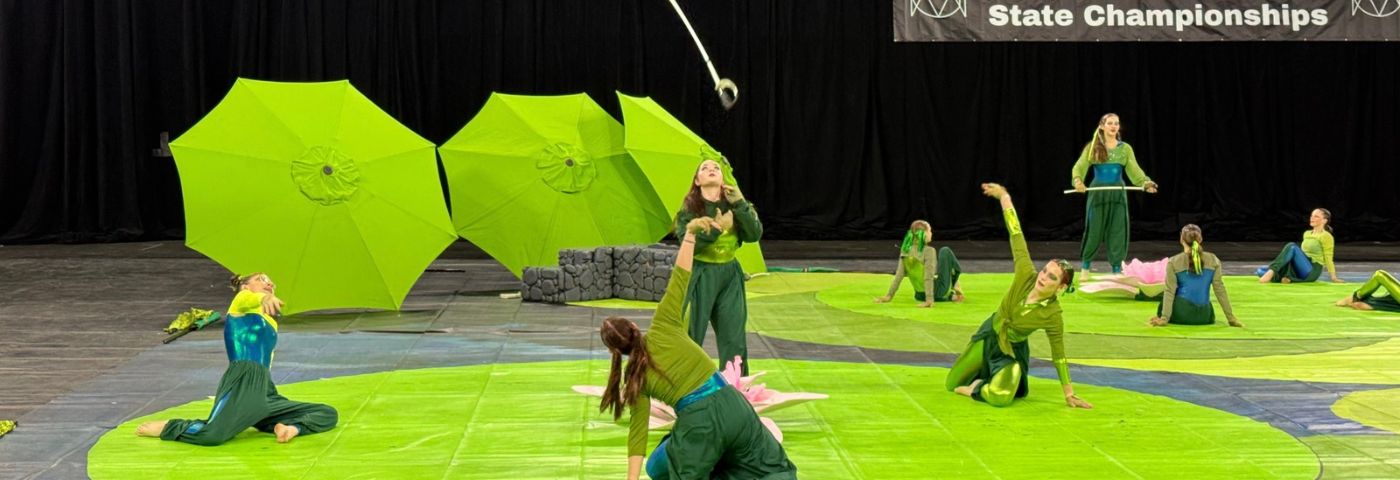 The Winter Guard group performing at state