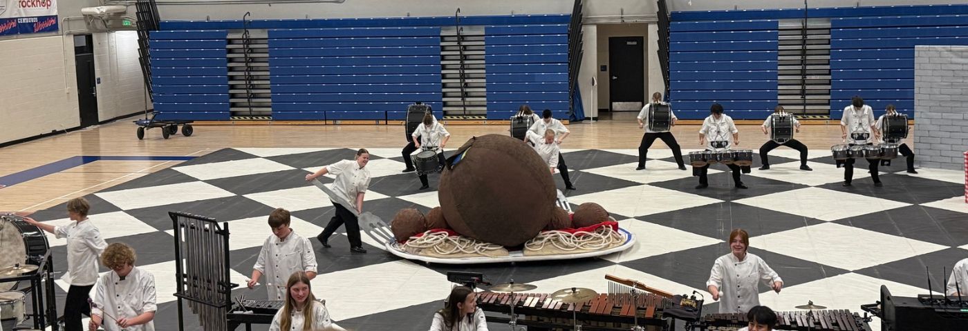 The winter percussion group performing